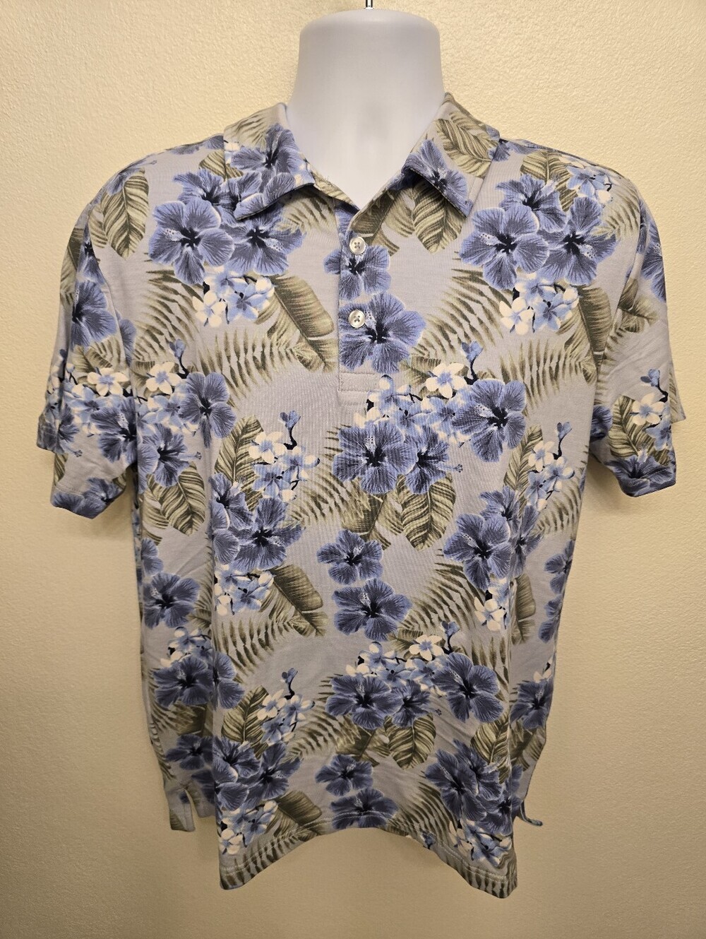NWT Panama Jack Men's Light Blue Tropical Floral Short Sleeve Polo Shirt